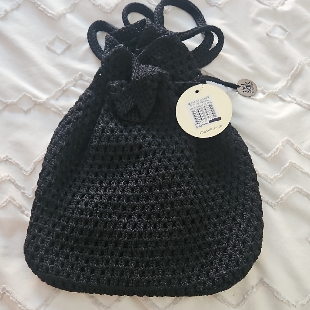 Black Knit Drawstring Bag